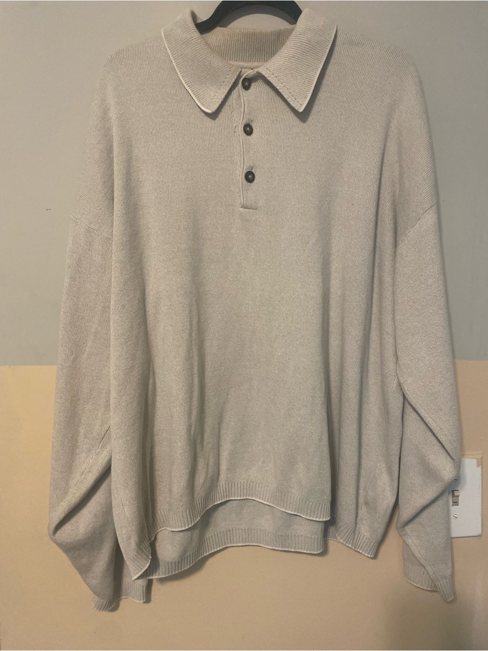 Bachrach Light Beige Polo-Collar Knit Sweater